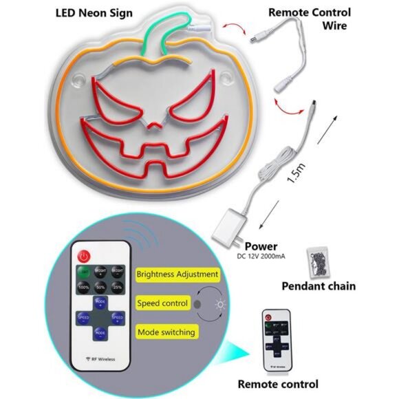 Halloween Pumpkin Neon Sign -13 X 12.5 Inch Dimmer Led Neon Signs for Halloween - Picture 6 of 7